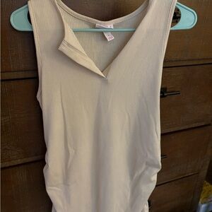 Pregnancy Sleeveless V-Neck Ribbed Tank Top - Cream